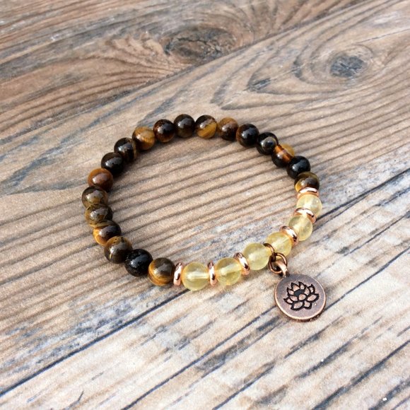 Lotus bracelet with Citrine & Tigers eye, gemstone bracelet - Picture 3 of 8
